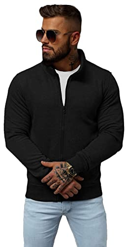 OZONEE Herren Sweatshirt Pullover Langarm Farbvarianten Langarmshirt Pulli ohne Kapuze Baumwolle Baumwollemischung Classic Basic Rundhals-Ausschnitt Sport J. Style 2002 L SCHWARZ