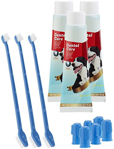 Sweetypet Zahnbürsten Hund: 4in1-Zahnpflege-Set f. Hunde: Zahnpasta, Zahn- & Fingerbürsten,3er-Set (mit Zahnbürste für, Zahnpastas für, Putzen)