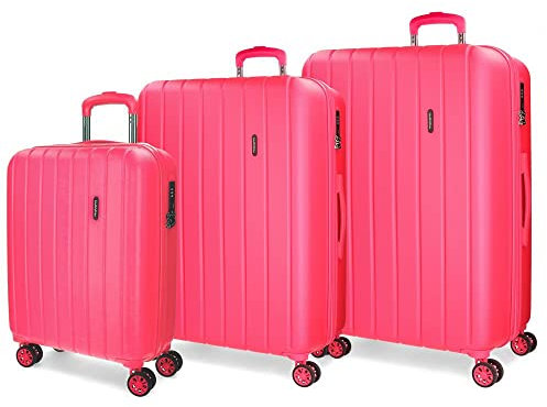MOVOM Wood Set valigie Rosa 55/65/75 cms Rigida ABS Chiusura TSA 220L 4 doppie ruote Bagaglio a mano
