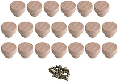 RDEXP Home Accessory 35x25mm Wooden Hardware Round Knobs and Pulls for Cabinet Drawer Shoesbox Cupboard Cabinet Door Set of 20