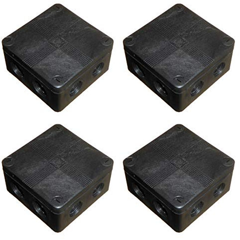 Outdoor Junction Box 91mm x 47mm with Connector Blocks and Soft Knock-Outs Black Waterproof IP66 (4 Pack)