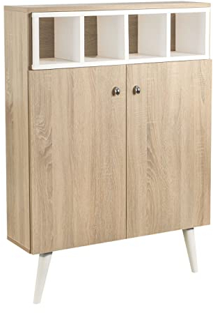 MyosHome - Zapatero Decorativo en Roble y Blanco 83 x 116 x 24 cm Temis