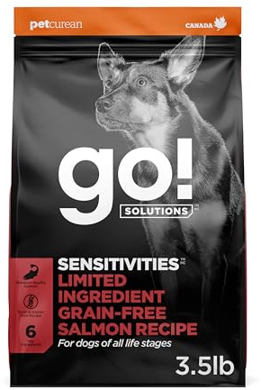 Go! Solutions Sensitivities Limited Ingredient Salmon Grain-Free Dry Dog Food, Chicken-Free Kibble Made by Experts for Sensitive Stomachs & Food Allergies, for Puppies, Adults, & Seniors, 3.5 lb Bag
