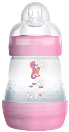 MAM Easy Start Biberon anti-coliques 160 ml pour allaitement mixte qui réduit les bulles d'air et les coliques, auto-stérilisant accessoires pour bébé et tétine taille 1, rose