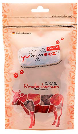 Yummeez pure Rinderherzen Hundeleckerli - getreidefrei und zuckerfrei - reine Fleisch Leckerlis für Allergiker Hunde mit optimalen Nährstoffen und vollem Geschmack, 35 g (1er Pack)