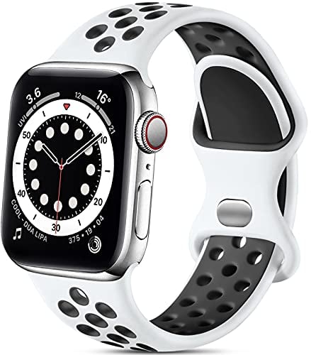 Epova Sport Cinturino in Silicone Compatibile con Apple Watch 40mm 38mm 41mm 42mm, Traspirante Cinturini di Ricambio per iWatch SE Series 10 9 8 7 6 5 4 3 2 1, Bianco/Nero, Piccolo