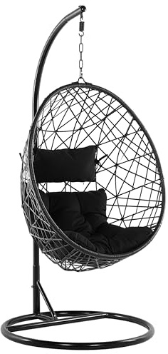 Fauteuil Suspendu Avec Support en Rotin Noir avec Coussin pour Usage à l'Intérieur et Extérieur au Design Bohème Très Tendance Beliani