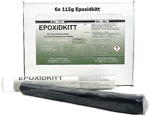 Ber-Fix 6x 115g Epoxidkitt 2K Knetmetall – Hitzebeständig bis 300°C | Wasserdicht & schnellhärtend | Reparaturknete für Metall, Holz, Keramik | Modellierbare Reparaturpaste statt Flüssigmetall