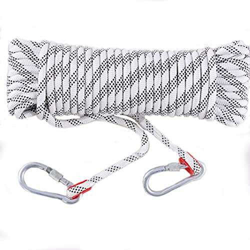 QHY Climbing Rope 14mm Carabiner Braid Rope High Strength Outdoor Safety Static Rock Climbing Rope Escape Rappelling Fire Rescue Parachute Rope (Color : White, Size : 10m*14mm)