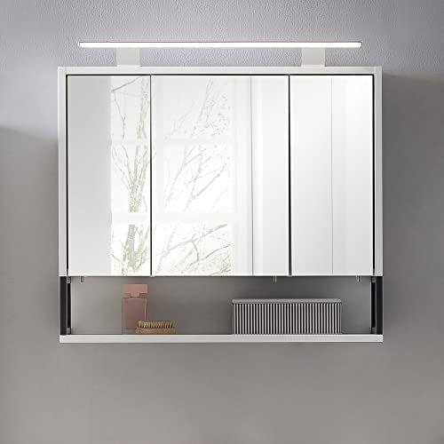 Lomadox Spiegelschrank Bad in Kreideweiß mit LED Aufbauleuchte, B/H/T: 70/68/16 cm