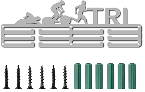 CREATCABIN Triathlon-Medaillenhalter Sport Schwimmen Fahrrad Laufen Worte Auszeichnungen Ständer Wandhalterung Aufhänger Dekoration Für Champions Läufer Gymnastik Über 3 Medaillen Spiel