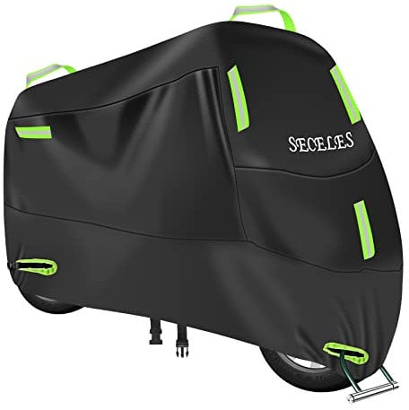 Housse Moto Extérieur Interieur Oxford 300D, Bâche de Protection Moto Etanche avec 7 Bandes réfléchissantes et 2 Trous de Serrure, pour Moped Scooter Motocross (XL:230 x 95 x 125 cm)