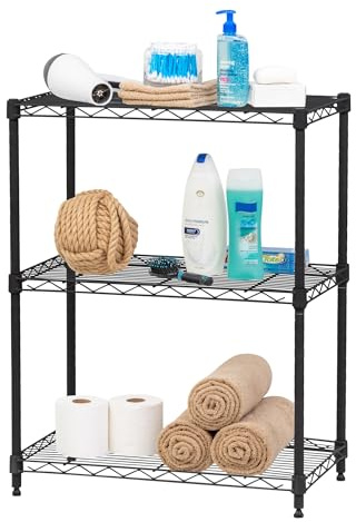 Iris Ohyama, Schwerlastregal, Aufbewahrungsmöbel aus Metall, Metallregal auf 3 Ebenen, Steckbar, höhenverstellbar, Küche, Garage, Büro - Metal Rack MR-NS3 - Schwarz
