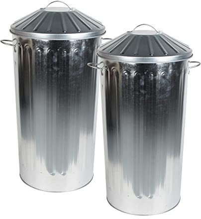46 Litre Vintage Style Metal Tapered Dustbin & Lid - Set of 2 - GALVANISED - 70cm (H) x 33cm (Dia)