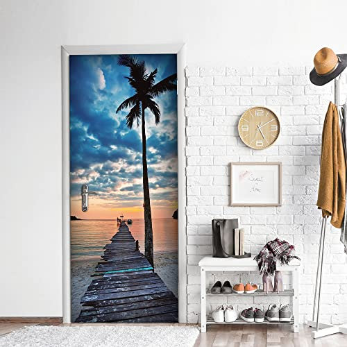 CREARREDA Adesivi per Porte in PVC Premium, Door Cover, Tramonto Sul Mare, Applicazione Facile e Senza Bolle, Rivestimenti per Porte da Interno 83 x 210 Rifilabili, 20175