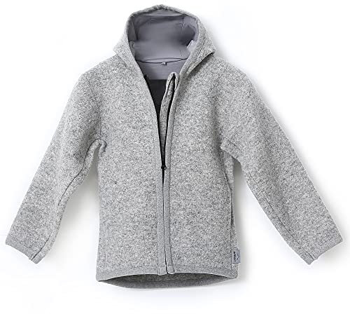 gipfelsport Walkjacke aus 100% Schurwolle - Wolljacke für Kinder, Baby | Merino Wollwalk Jacke mit Reißverschluss aus Wollfleece, Merinowolle | Grau, 74/80