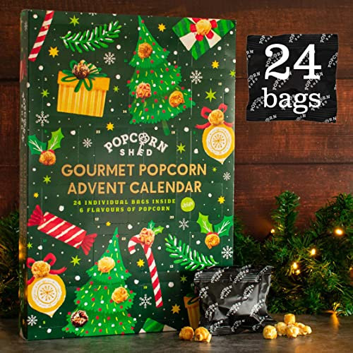 Popcorn Shed Gourmet Popcorn Adventskalender 2024, 24 Tage Popcorn - 6 Luxus Geschmacksrichtungen, vegan und glutenfrei Feinschmecker Geschenk, Nicht Schokolade Adventskalender
