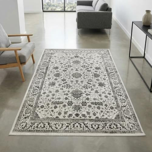 CARPETIA Teppich Florale Ornamente Creme Pflegeleicht 80x150 cm | Weich, pflegeleicht, schmutzabweisend und strapazierfähig, OEKO-TEX geprüft, für Fußbodenheizung, Flur & Wohnräume