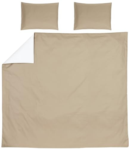 Meyco Home Uni Bettwäsche Doppelbett (Baumwolle, atmungsaktives Material, einfache Pflege, praktischer Einschlagstreifen, Maße: 240 x 200/220 cm), Taupe/Cremeweiß