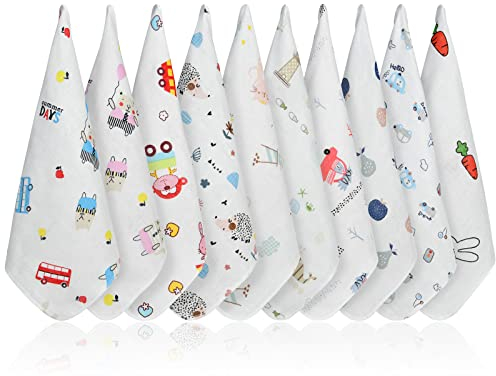 Aolso Baby Musselin Waschlappen, 10 Stück Bio-Baumwolle Baby Waschlappen, Mehrzweck Baby Handtücher Set, Waschlappen Kinder für Neugeborene, Saugfähig,30 * 30cm