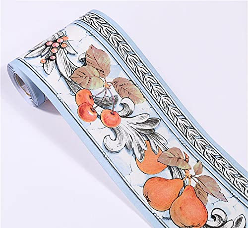 HAHII Tapetenbordüre, abziehen und aufkleben, Wandbordüre, Aufkleber, dekorative Bordüre für Badezimmer, Wohnzimmer, Küche, Herbst, Obst, 10,6 x 1000 cm