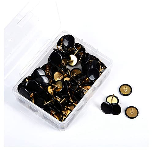 SHTGOI 100 Stück Reißzwecke Runde Reißnägel Dekorative Heftzwecken Markierungsnadeln Thumbtacks mit Kunststoffköpfen und Stahlspitzen Runde Pins Rund Stecknadeln für Fotos Kork Pinnwand Schwarz