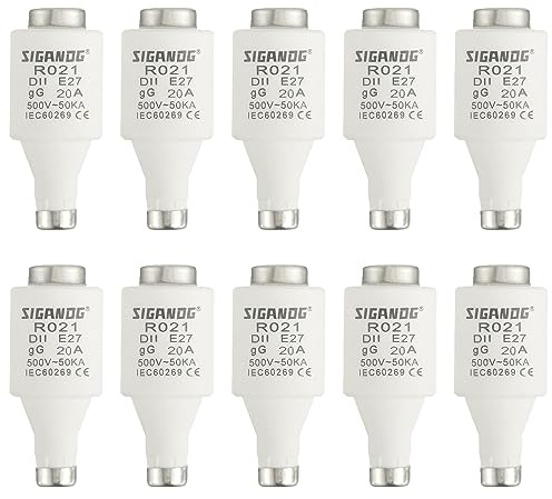 SIGANDG 20A DII E27 R021 Spiral-Keramik-Sicherungen gG Diazed Sicherungseinsätze 500VAC für Kabel- und Leitungsschutz (10er Pack)