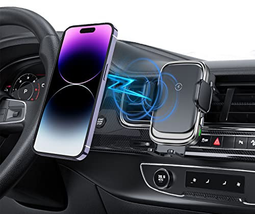 Caricabatterie da auto senza fili, supporto per la presa d'aria dell'auto 15W compatibile con iPhone 12/13/14/15/16/XR/XS/X/8/Samsung S24/S23/S22/S21/Huawei/Xiaomi (senza caricatore per auto USB)