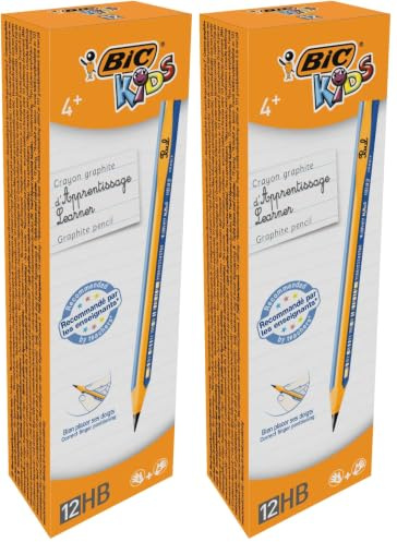 BIC Kids Jumbo Triangular Learner Lápices de Grafito HB para Niños – Óptimo para enseñar a Escribir - Azul, Caja de 12 Lápices (Paquete de 2)