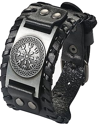 Cupimatch Herren Retro Breites Wikinger Armband PU Leder Armband Punk Style Armbänder Breiter Gürtel Manschette Armreif Rock Wrap für Männer Junge