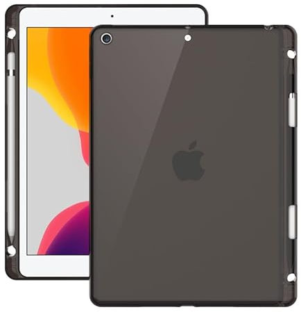 QYiiD Custodia trasparente per iPad 4, iPad 3 e iPad 2 con portapenne, assorbimento degli urti, cover trasparente flessibile in gel di silicone TPU, guscio protettivo posteriore, colore: nero