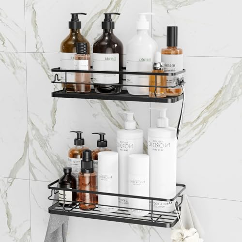 Golden Bell Duschablage ohne Bohren, 2 Stück Duschregal ohne Bohren, Badregal ohne Bohren, Shampoo Halterung für Dusche, Shower Shelf, Schwarz