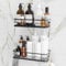 Golden Bell Shower Caddy 2 Pack, Bathroom Shelf Organiser with Strong Adhesive, No Drilling Bathroom Storage, Shower Organiser Shelf with 8 Hooks, Wall-Mounted Shower Shelves for Home Storage, Black