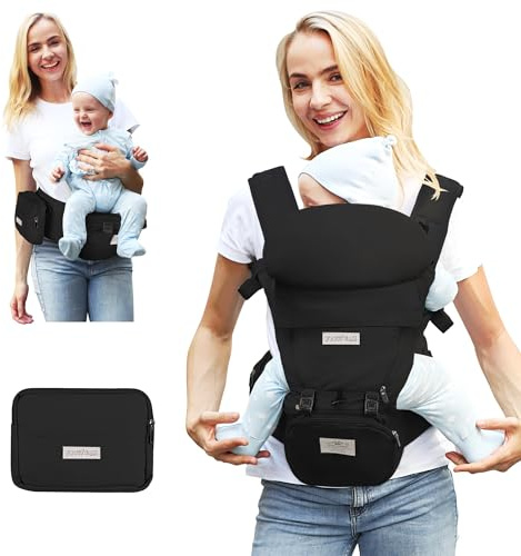 FRUITEAM Babyträger für Neugeborene bis zum Kleinkind, sicherheitsgeprügter Hüftstütz-Babyträger, ergonomischer 6-in-1 Babyhüftträger mit Kopfstütze, verstellbarer und abnehmbarer Babyhalter für alle