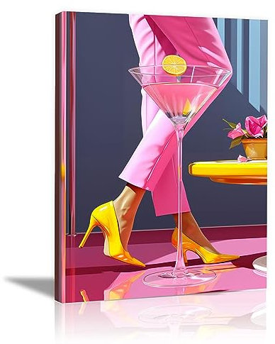 SHYAMIC Lustige Wandkunst in Badewanne Deko Bilder, Rosa Elegante Frau Badezimmer Deko Bilder - Poster lustige Wanddeko WC Deko, Kunstdruck für Deine Wanddeko - 20x30 cm Gerahmt