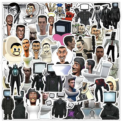 54Pcs Toilet Man Stickers Laptop Car Scrapbook Phone Skateboard Suitcase Luggage Bike Toilet Man Stickers Vinyl Waterproof Aesthetic Personalised Stickers for Teens Boys Girls Adults Children