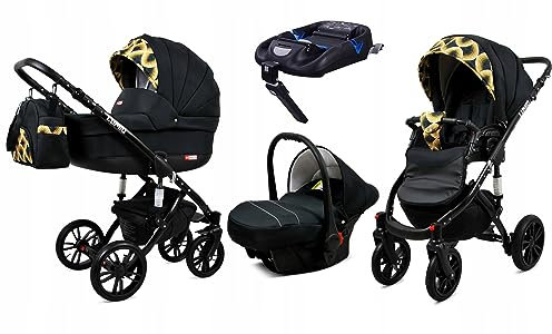 BabyLux® Kinderwagen Set 4 in 1 - Lumio - incl. Babywanne, Buggy Sportsitz, Auto-Babyschale, ISOFIX-Basisstation - Autositz - Kinderwagenset - Kombikinderwagen mit Wickeltasche usw.