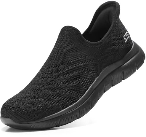 STQ Zapatillas Deportivas Mujer Non Slip Ligero Slip-on Malla Transpirable Zapatos para Pasear Caminar Todo Negro 37 EU/ 6 US