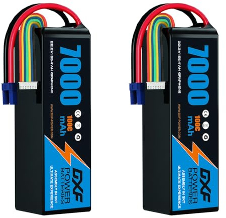DXF 2 Packungen LIPO AKKU, 6S LIPO AKKU mit 22.2V, 7000mAh, 100C Abgabe, EC5 Stecker, für Drones, RC Flugzeuge, Lastwagen, Hubschrauber und mehr, LIPO 6S, 6S LIPO, Akku im Format 6S1P