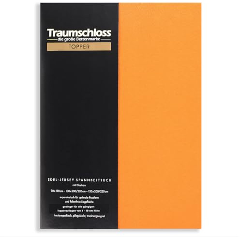 Traumschloss Edel-Jersey Spannbetttuch Topper | Mako Baumwolle mit Elasthan | Hautsympathisch, samtweich & angenehm zur Haut,140-160x200-220,Mandarine,