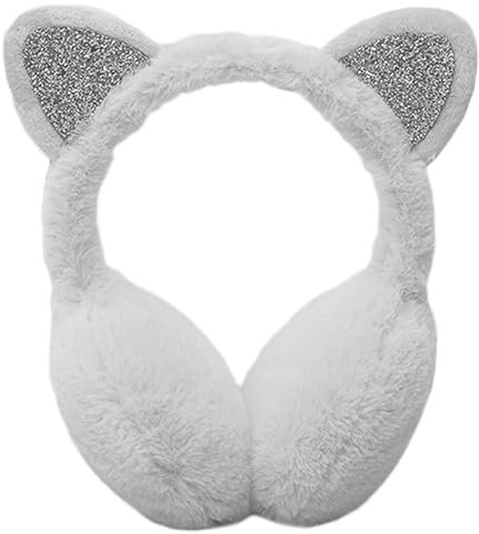 LAPIN Cache-oreilles en forme de chat pour filles et femmes - Cache-oreilles moelleux - Pliable - Coupe-vent - En peluche - Pour temps froid - Hiver - Pour femmes, filles et hommes - Accessoires de