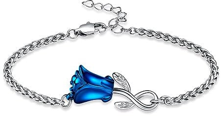 VCCWYQK Rose Flower Urn Bracelet for Ashes for Women Stainless Steel Cremation Keepsake Adjustable Link Bangle Memorial Gift for Human Loved Ones