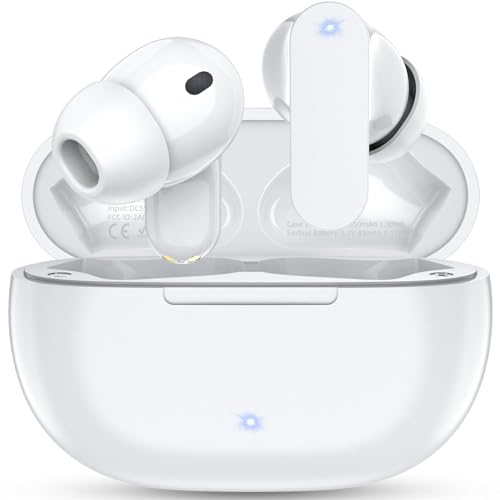 NZKEEYZI Cuffie Bluetooth 5.3 In-Ear, Auricolari Wireless HiFi Stereo, Cancellazione Rumore ENC, 40 Ore, IP7 Impermeabili Bianchi