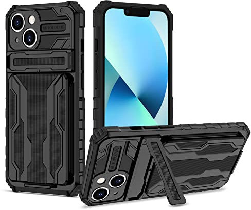 Knoowcase for iPhone 15 Case Military Grade Shockproof Phone Case with Kickstand Detachable Card Holder Heavy Duty Protective Hard PC Shell Soft TPU Bumper Cover for iPhone 15, Black