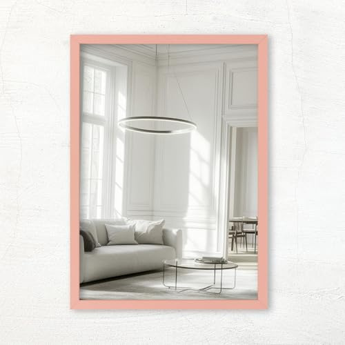 Clamaro Miroir Mural Vision avec Cadre MDF, Rose Pastel, 65 x 175 cm | Fabriqué à la Main en Allemagne, plus de 300 Formats au Choix, Montage Portrait et Paysage, Support Mural en Métal Inclus