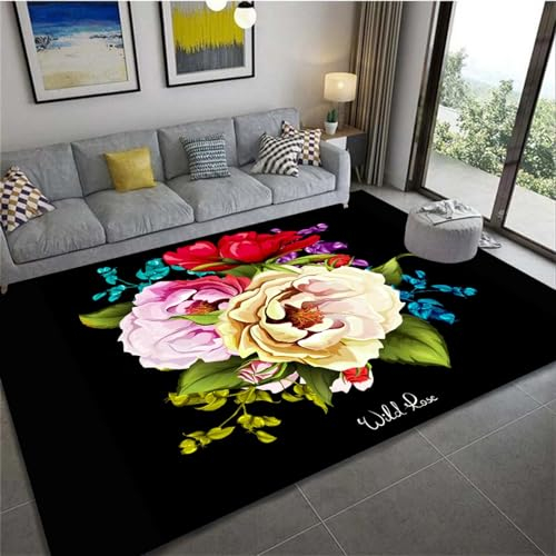 3D Gedruckter Teppich Rutschfester Teppich Für Wohnzimmer Schlafzimmer Bodenmatte Outdoor-Teppich Geburtstagsgeschenk Blume Pflanze Pfingstrose Rose Blume 180 X 280 cm - Kurzflor Teppich Kin -7N9Q+X5