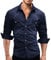 Rodawu Mens Denim Shirt - Stretch Cotton Cowboy Button Down Casual Jacket - Muscle Fit Deep Blue L