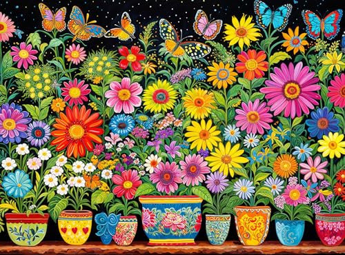 Cross & Glory - Floral Fantasia: A Butterfly's Haven - 1000 Piece Jigsaw Puzzle for Adults | Glare-Free | Colorful Garden and Butterfly Scene | Flower Puzzle