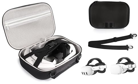 CaseSack Schutzhülle kompatibel mit Meta Quest 3 und Meta Quest 2, Organisierende Reisetasche für VR-Headset, Controller und Zubehör, mit Schultergurt für einfaches Tragen und Spielen, Schwarz
