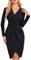 JASAMBAC Women's Winter Formal Dress, Black, XXL, UK 20, Midi NA, V-Neck, High Waist, Bodycon, Wrap, Long Sleeve, Tummy Control, Invisible Zipper, Solid, Versatile, Dress